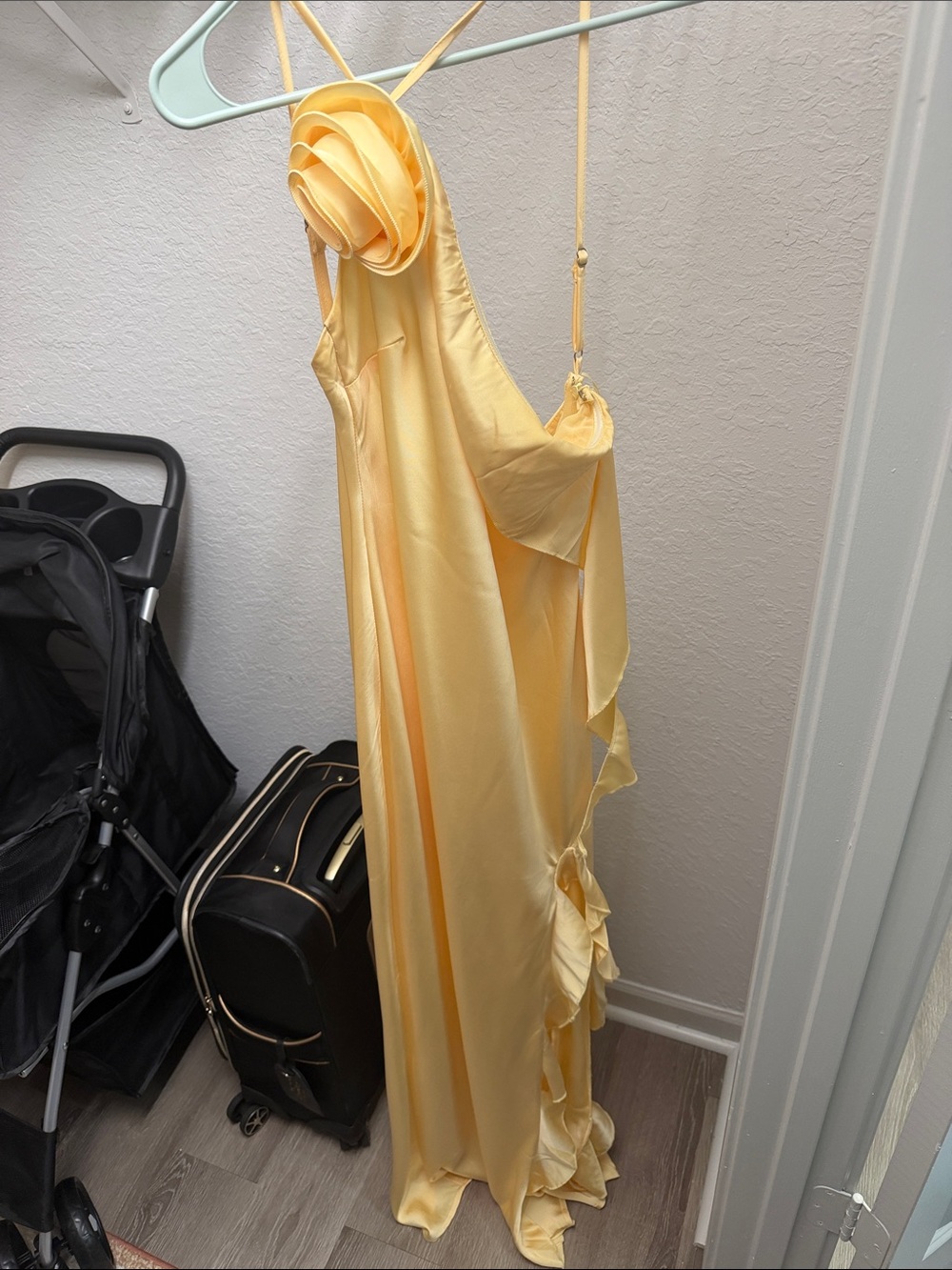 Petal & Pup Lemon Yellow Satin Halter Dress